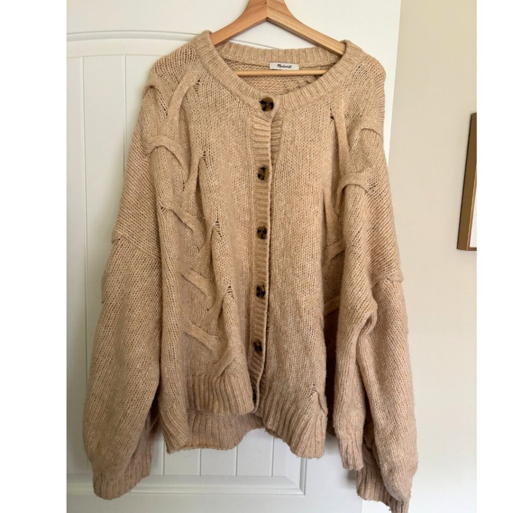Madewell Neutral Beige Cable-Front Button Cardigan